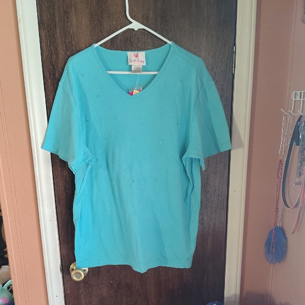 Quacker Factory Turquoise V-Neck Top